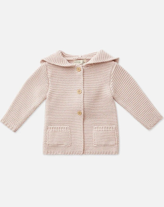 Hooded Bobble Knit Cardigan - Ballet Pink