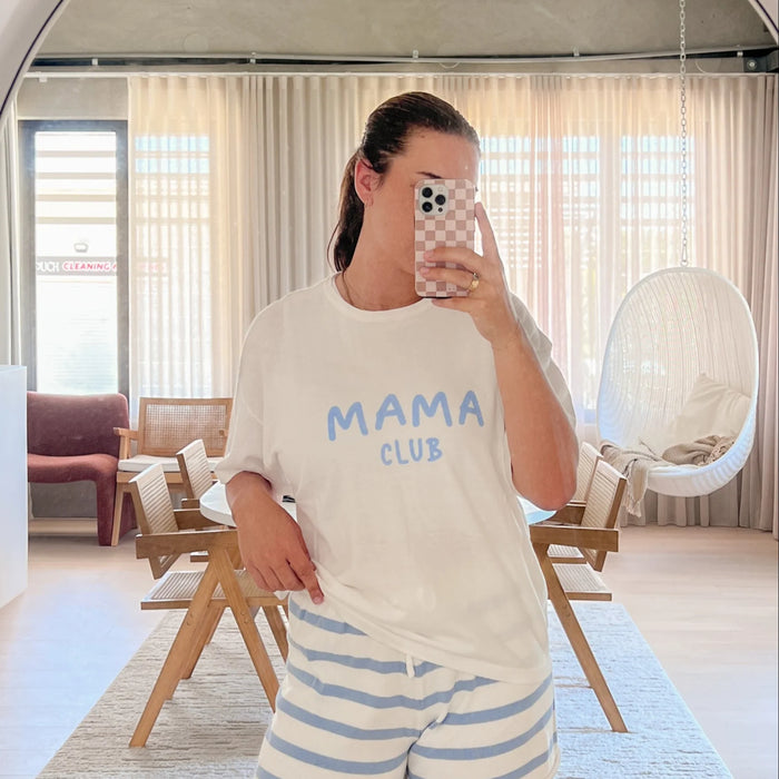 'Mama Club' Tee - White & Blue