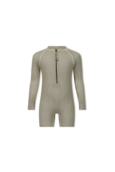 Rocco Suit - Fine Vertical Stripe Dark Olive