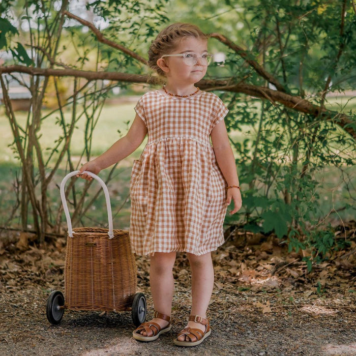 Linen Tie Back Dress - Powder Gingham