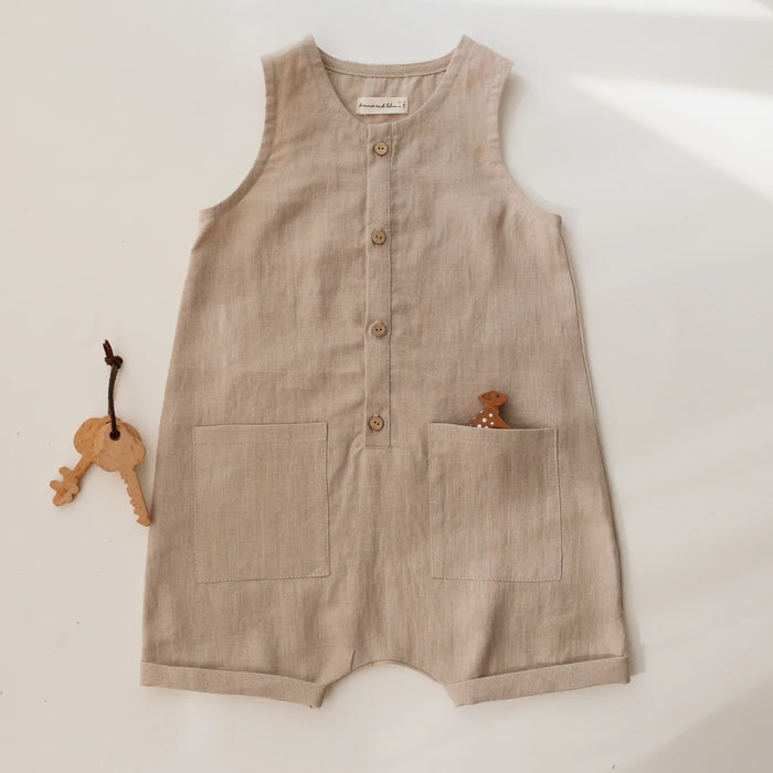 Buttoned Tank Jumpsuit with Pockets - Beige
